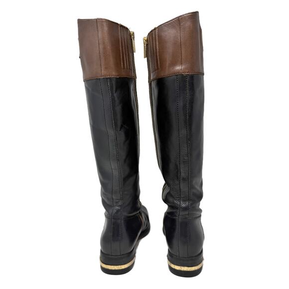 Michael Kors Hayley Riding Boots 7 M Black/Brown Leather Zip Up - Picture 5 of 16